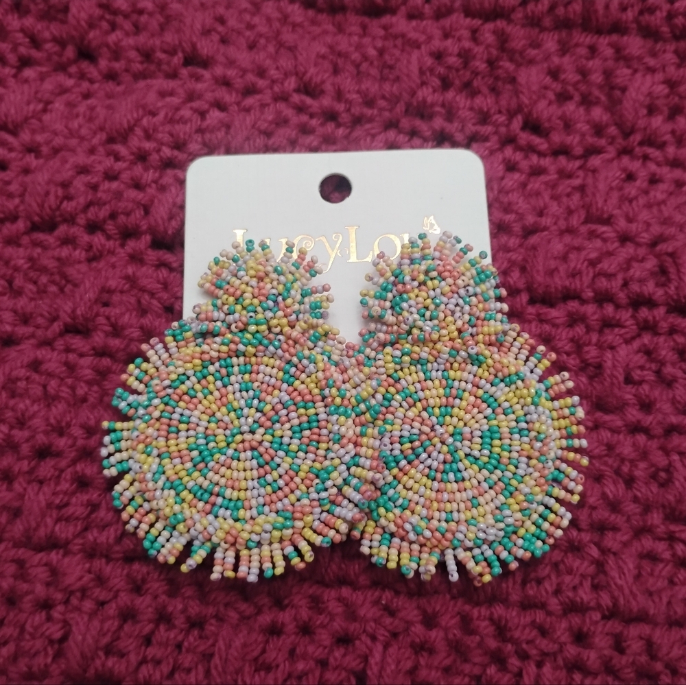Boho Seed Bead Multicolored Starburst Earrings NEW